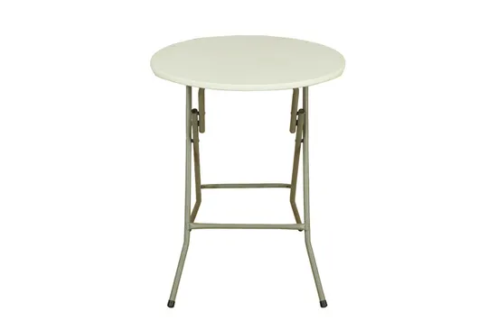 Durchmesser: 60 cm, 23,6 Zoll, rund, granitweiß, robuster, blasgeformter Kunststoff-Klapptisch mit Stangenhöhe